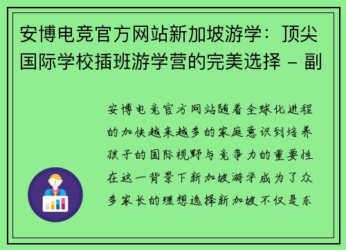 安博电竞官方网站新加坡游学：顶尖国际学校插班游学营的完美选择 - 副本