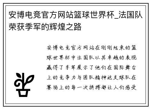 安博电竞官方网站篮球世界杯_法国队荣获季军的辉煌之路